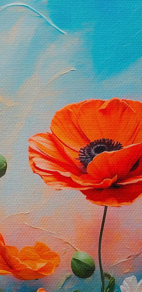 Painting of flowers on a blue background