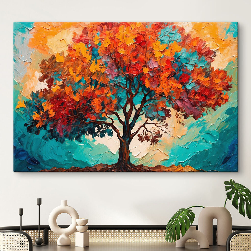 Painting of a tree with colorful leaves