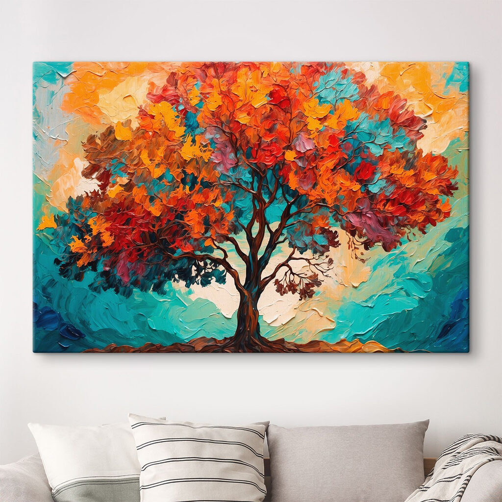 Painting of a tree with colorful leaves