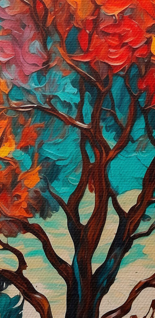 Painting of a tree with colorful leaves