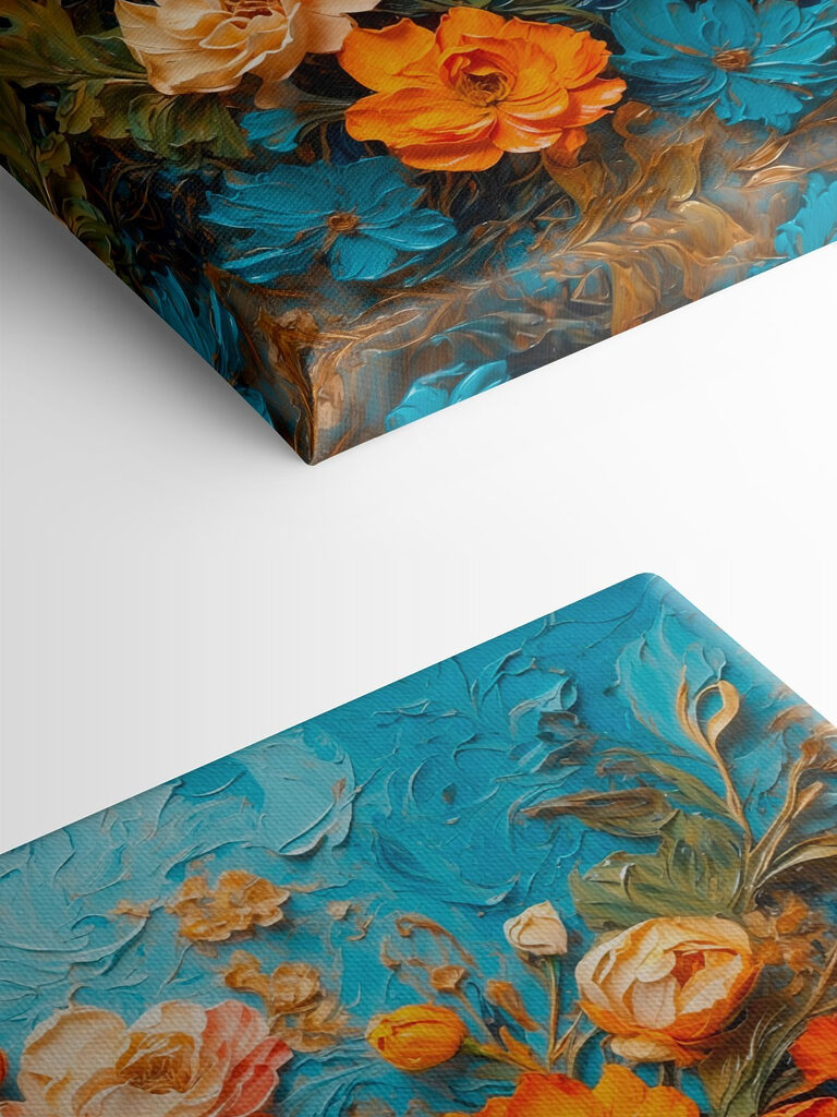 Painting of flowers on a blue surface Painting of flowers on a blue surface