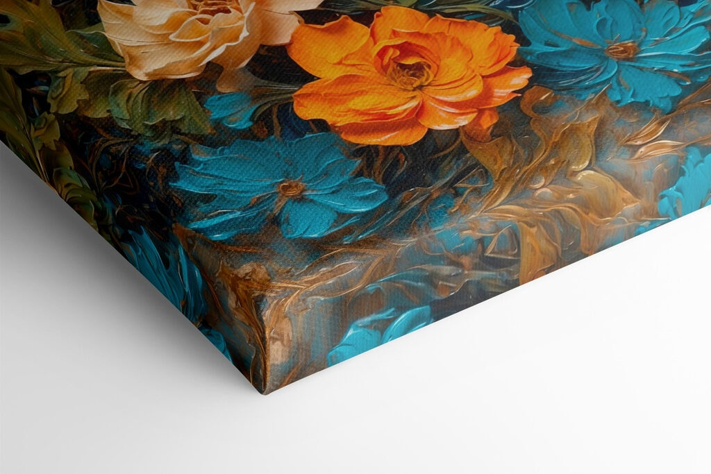 Painting of flowers on a blue surface Painting of flowers on a blue surface