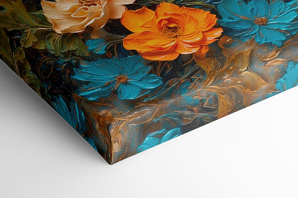 Painting of flowers on a blue surface Painting of flowers on a blue surface