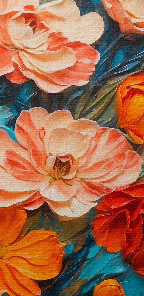 Painting of flowers on a blue surface Painting of flowers on a blue surface