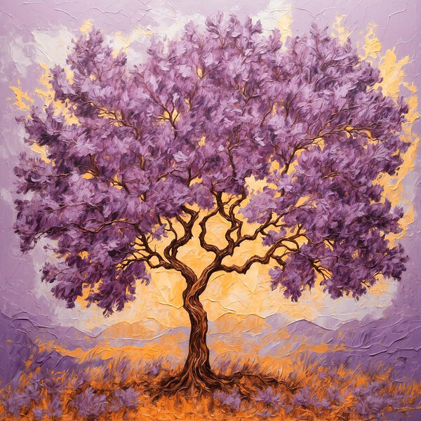 Painting of a tree with purple leaves Painting of a tree with purple leaves