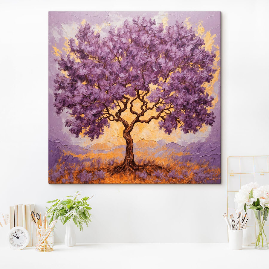 Painting of a tree with purple leaves Painting of a tree with purple leaves