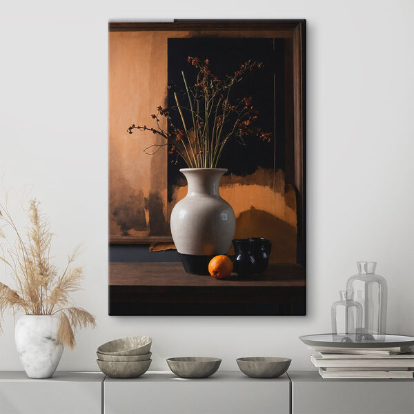 Vase with dried flowers and oranges Vase with dried flowers and oranges