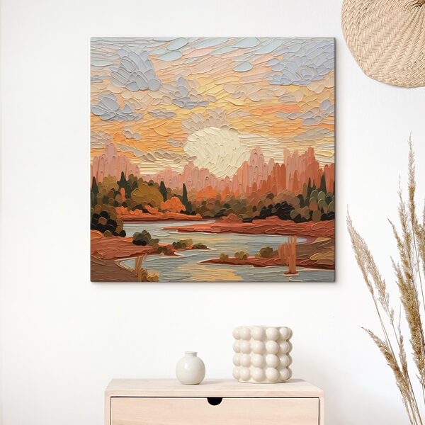 Painting of a river and trees Painting of a river and trees