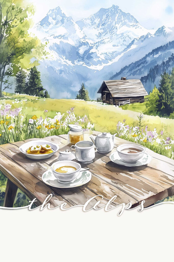 Table with food on it and a house in the background Table with food on it and a house in the background