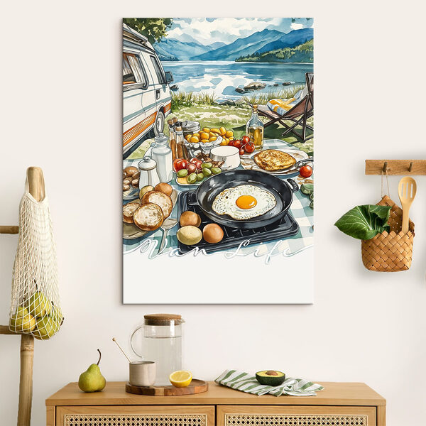 Table with food and a pan on it Table with food and a pan on it