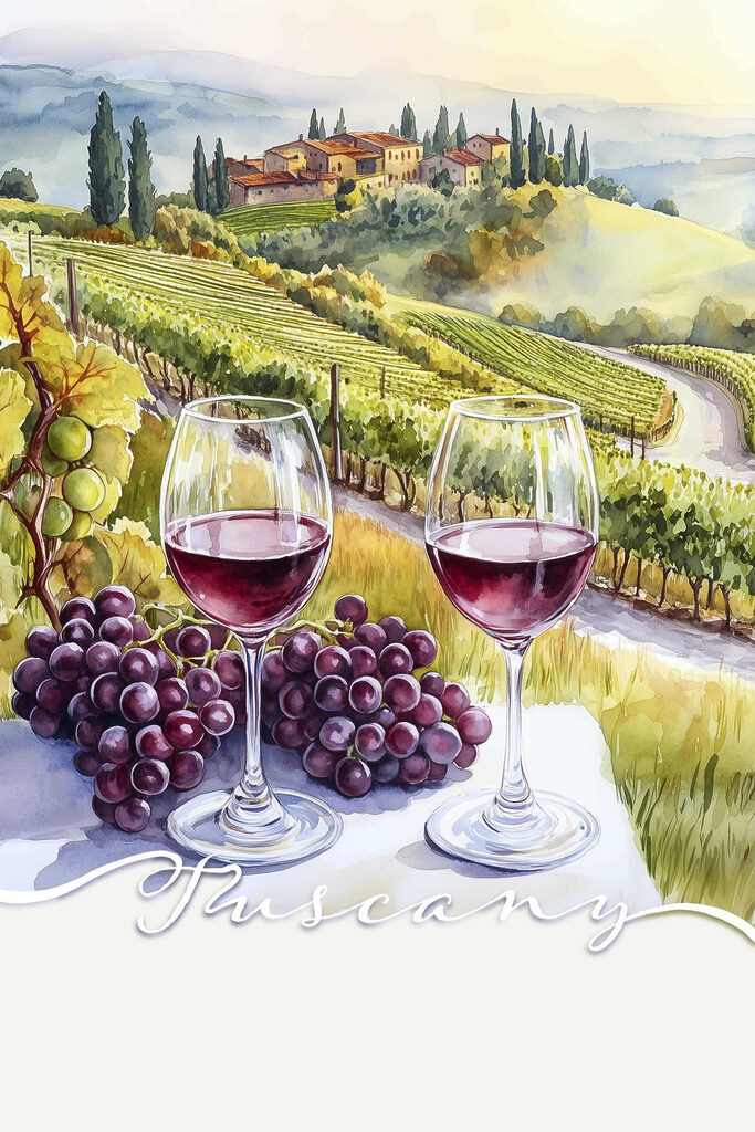 Wine glasses and grapes on a table