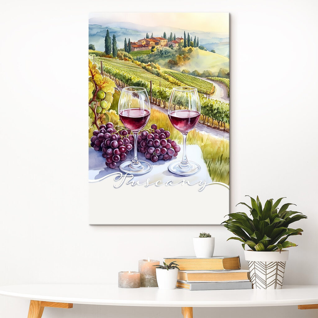 Wine glasses and grapes on a table