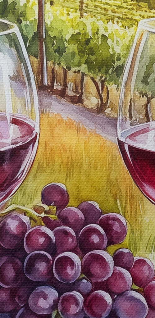 Wine glasses and grapes on a table