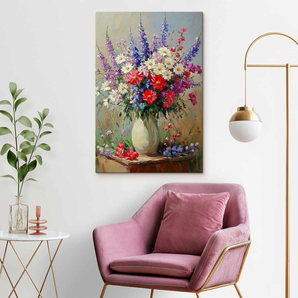 Painting of a vase of flowers Painting of a vase of flowers