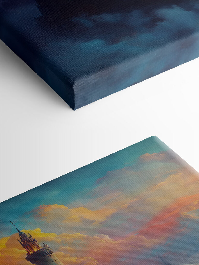 Castle on a mountain with clouds