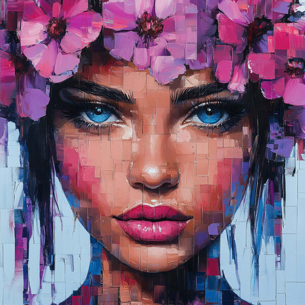 Painting of a woman with flowers in her hair Painting of a woman with flowers in her hair