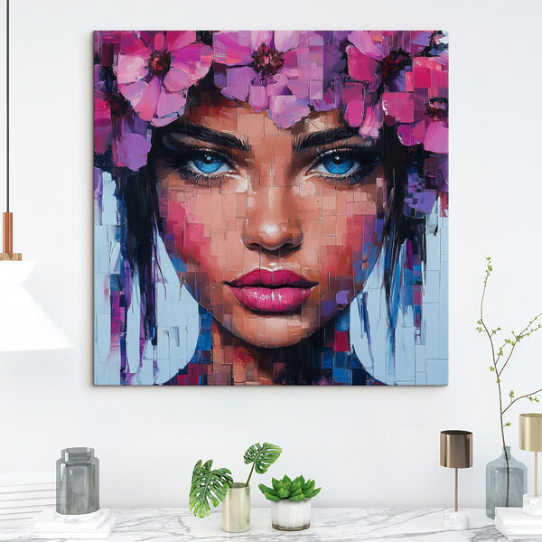 Painting of a woman with flowers in her hair Painting of a woman with flowers in her hair