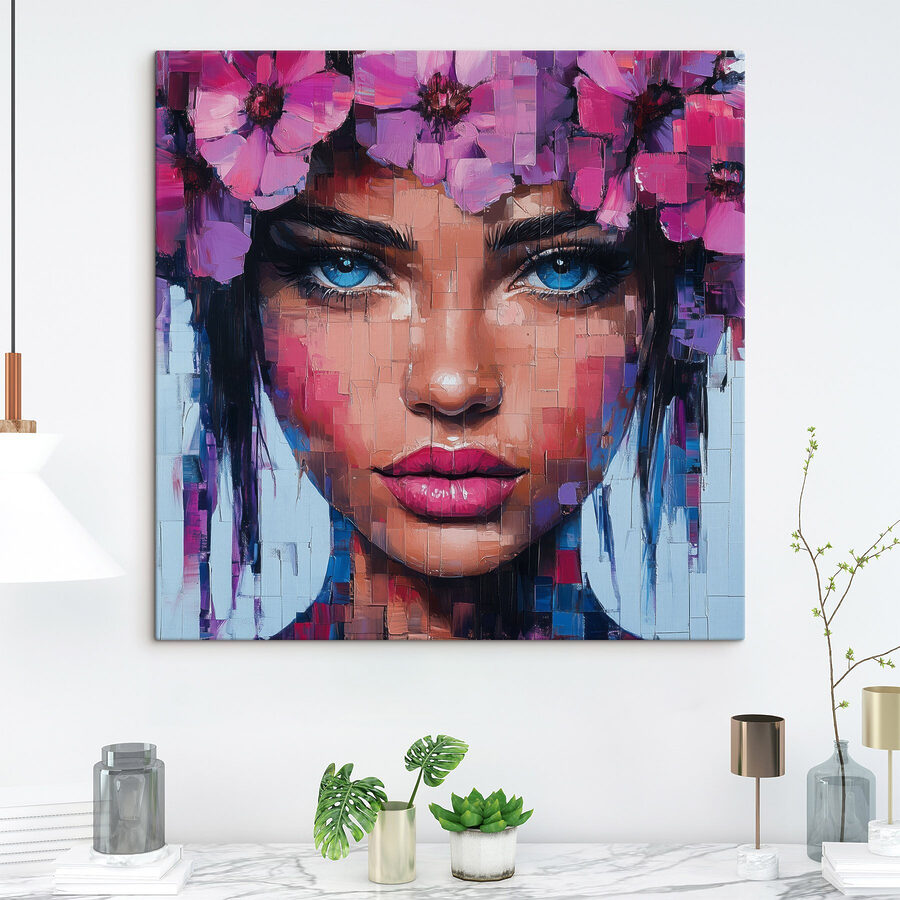 Painting of a woman with flowers in her hair Painting of a woman with flowers in her hair