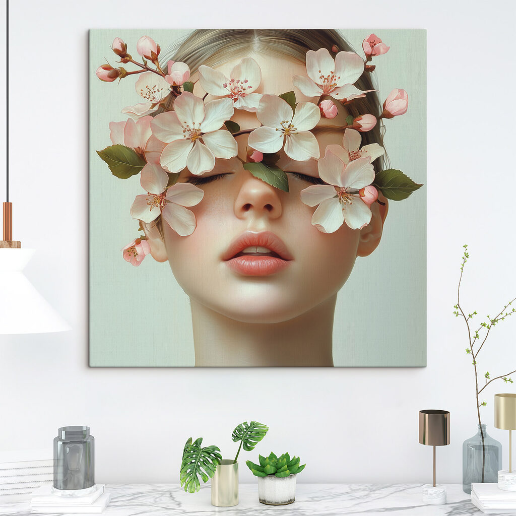 Woman with flowers on her face Woman with flowers on her face