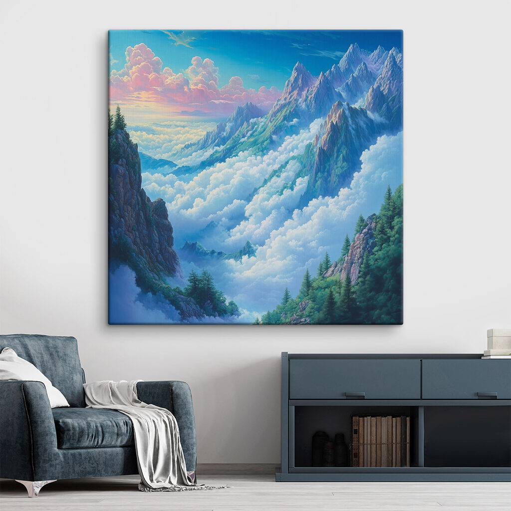 Mountain range with clouds and trees