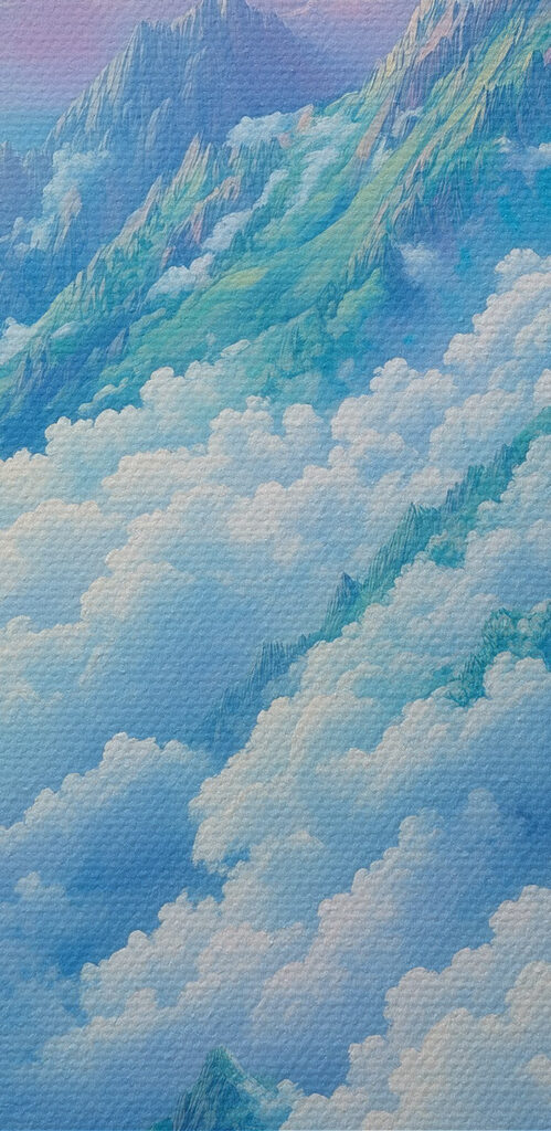 Mountain range with clouds and trees