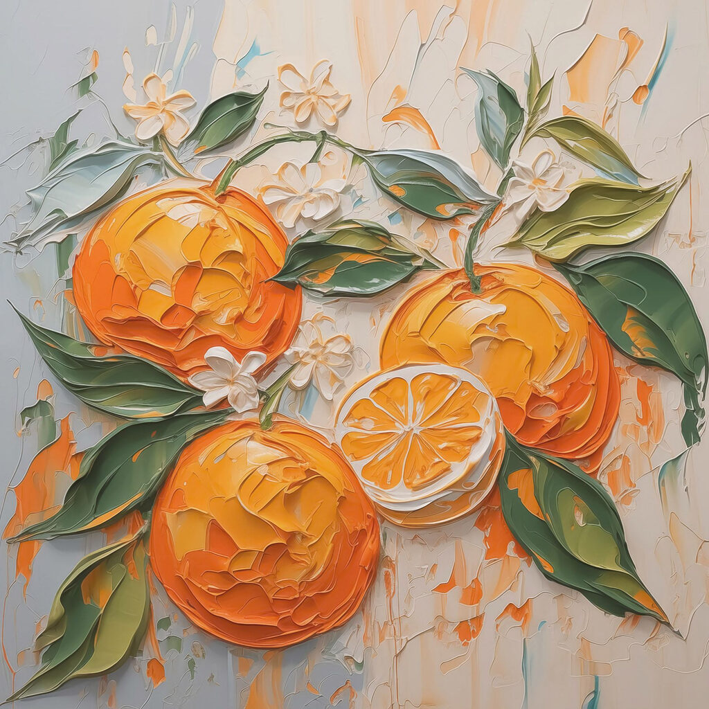 Painting of oranges and leaves Painting of oranges and leaves