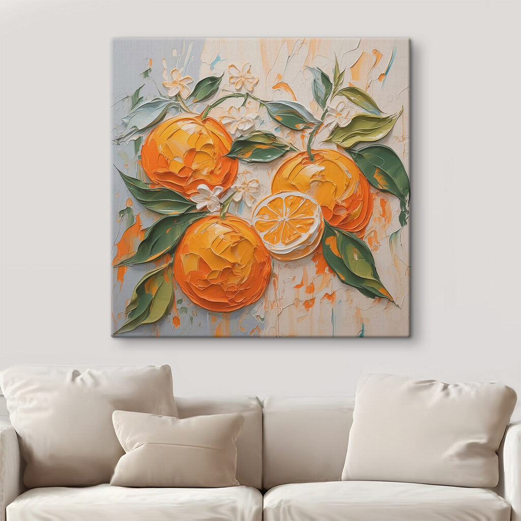 Painting of oranges and leaves Painting of oranges and leaves