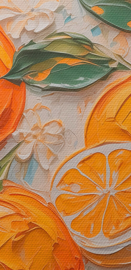 Painting of oranges and leaves Painting of oranges and leaves