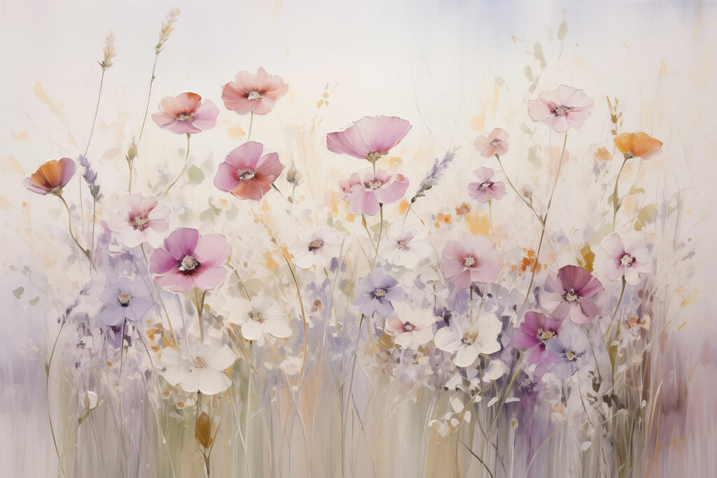 Painting of flowers in a field Painting of flowers in a field