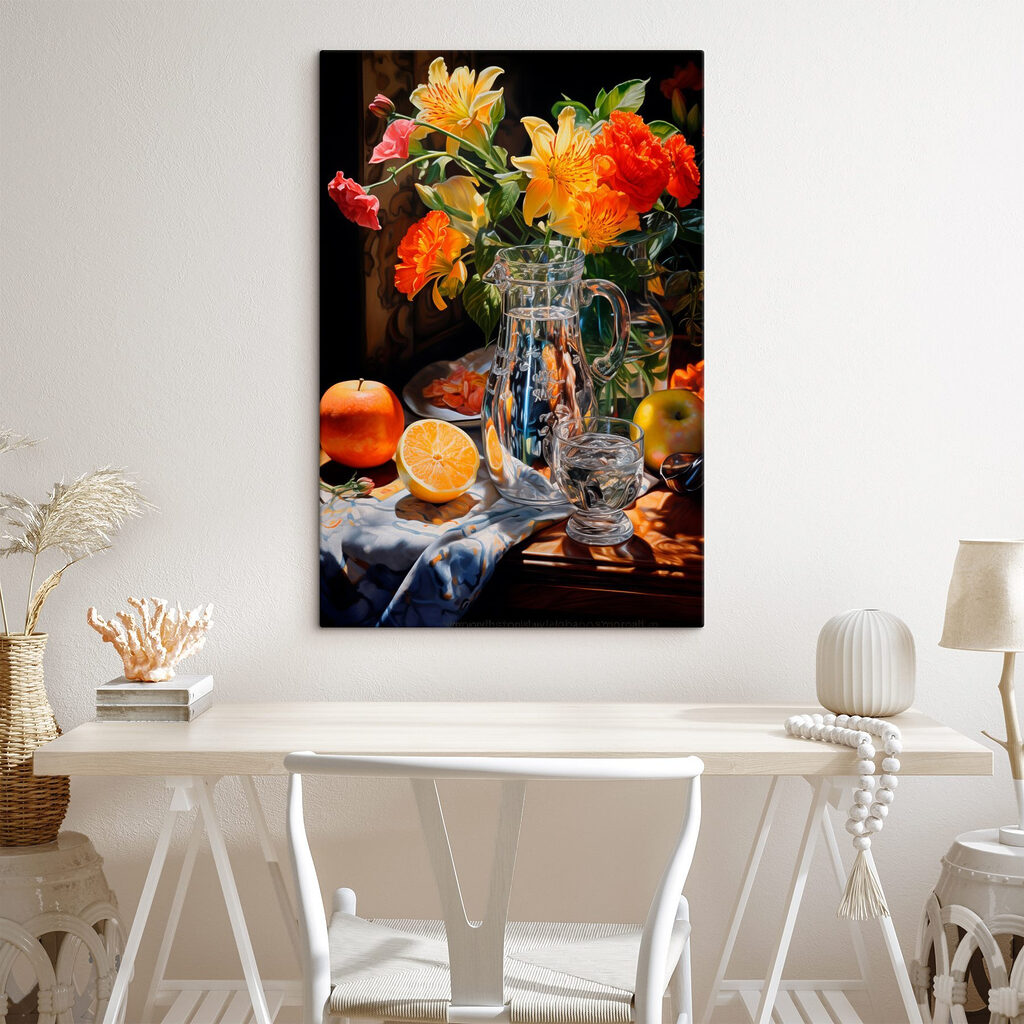 Still life with flowers and fruit