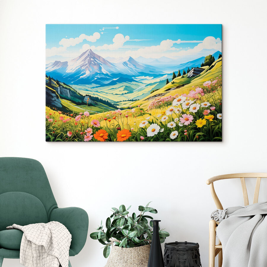Landscape with mountains and flowers Landscape with mountains and flowers