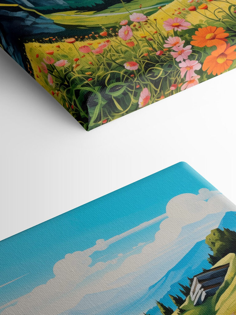 Landscape with mountains and flowers Landscape with mountains and flowers