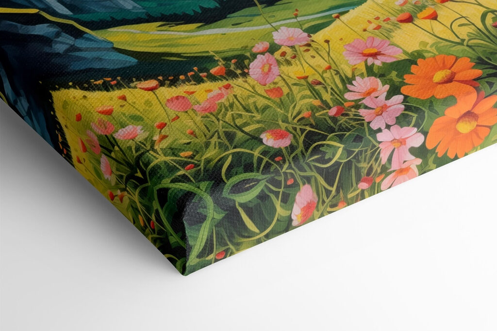 Landscape with mountains and flowers Landscape with mountains and flowers