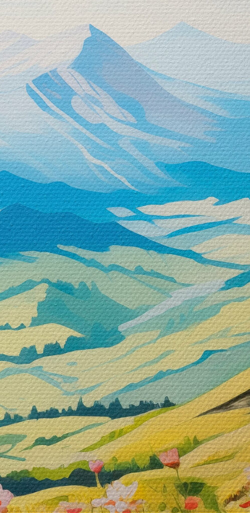 Landscape with mountains and flowers Landscape with mountains and flowers