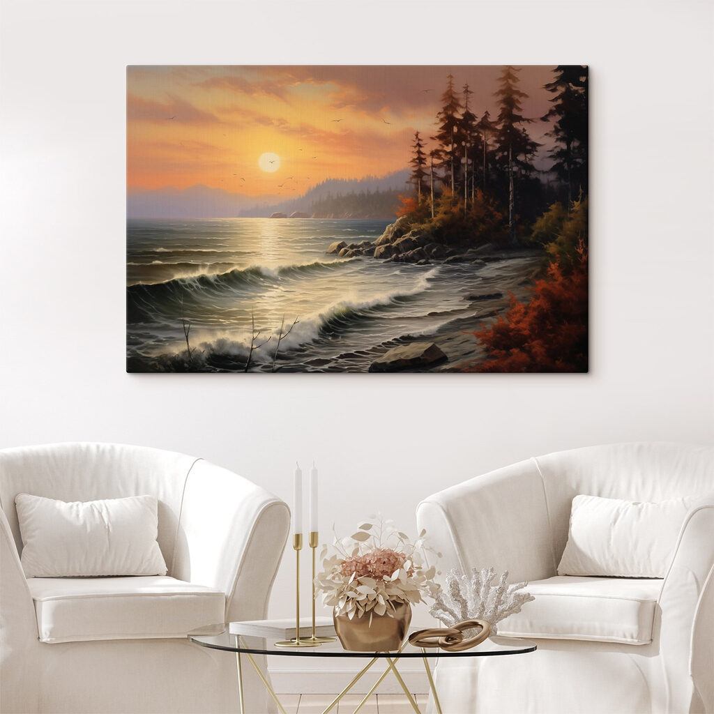 Sunset over a rocky beach