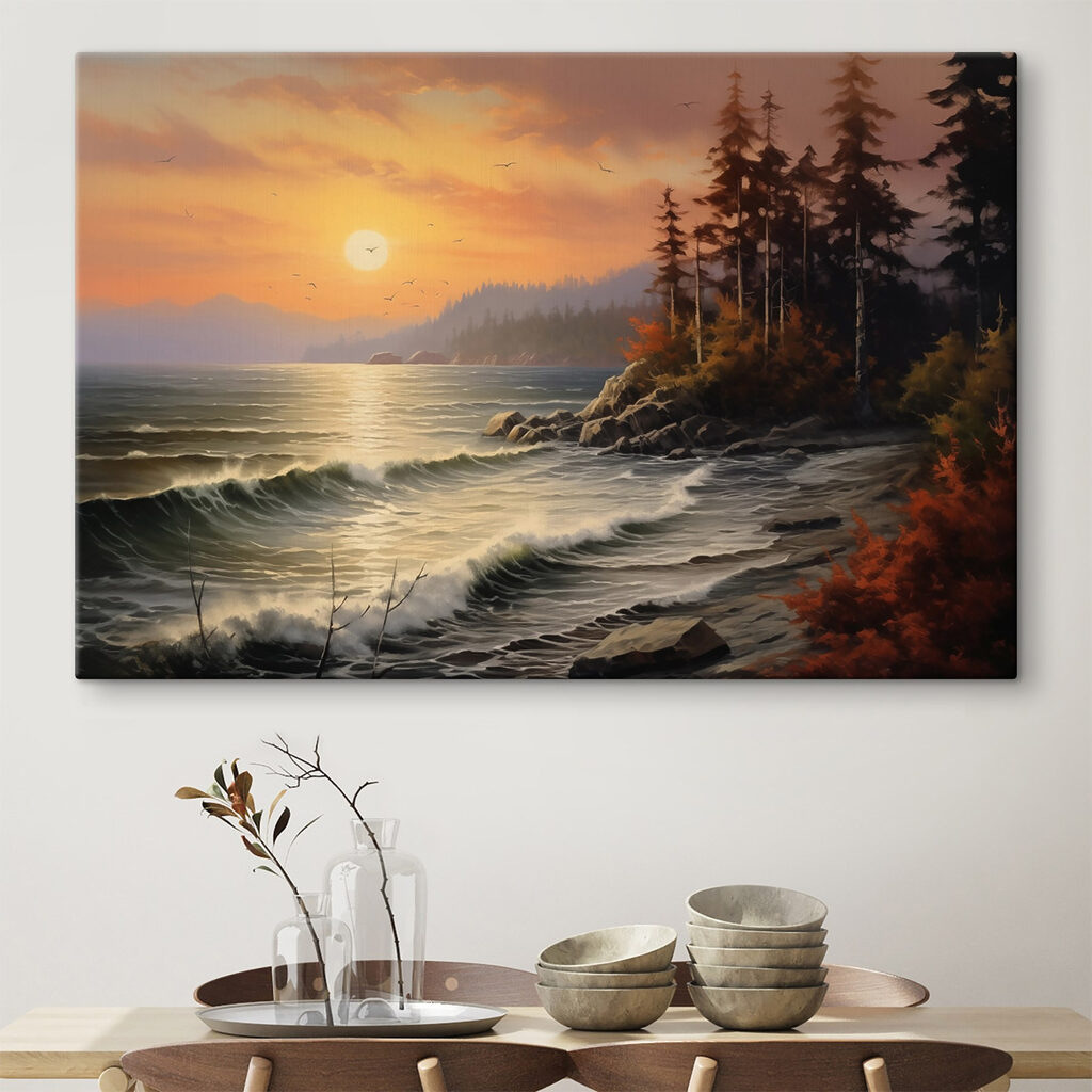 Sunset over a rocky beach