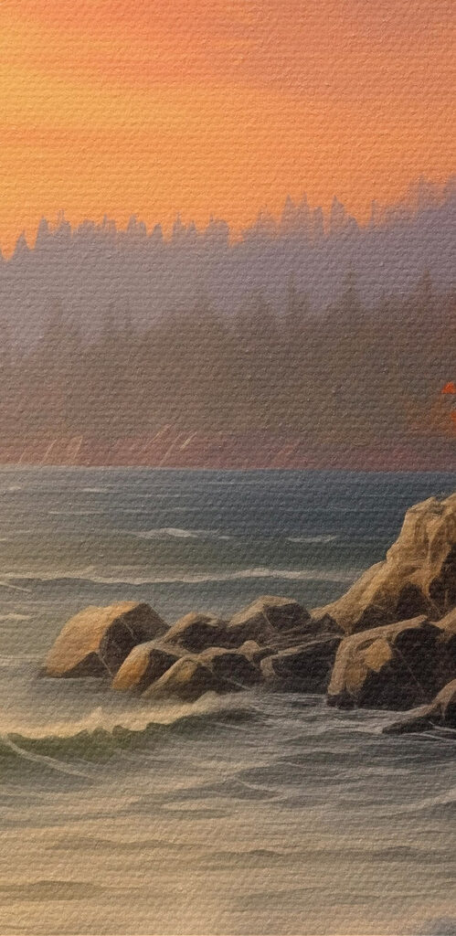 Sunset over a rocky beach