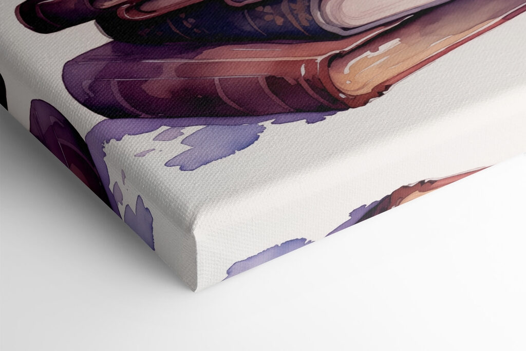 Watercolor painting of a stack of books and bottles