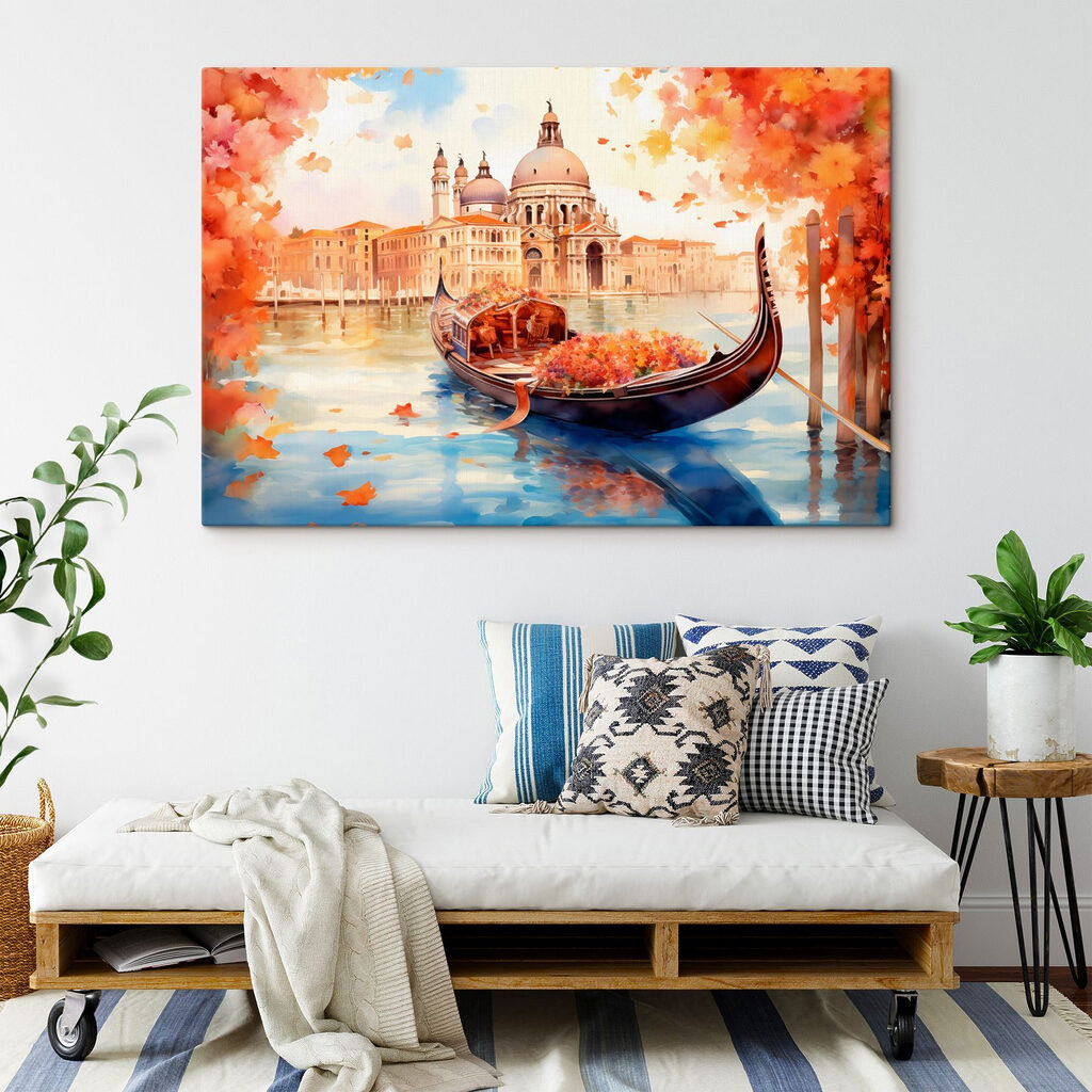 Gondola on water with a building in the background