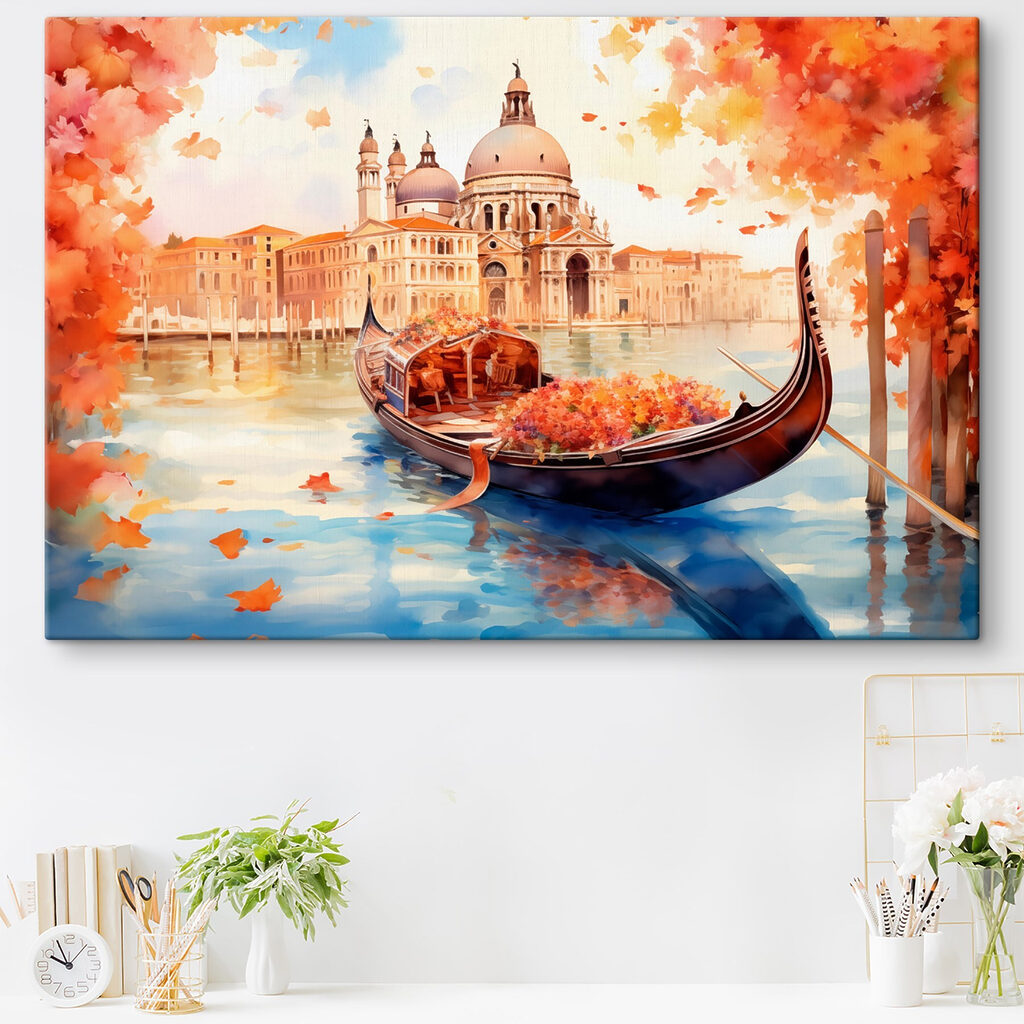 Gondola on water with a building in the background