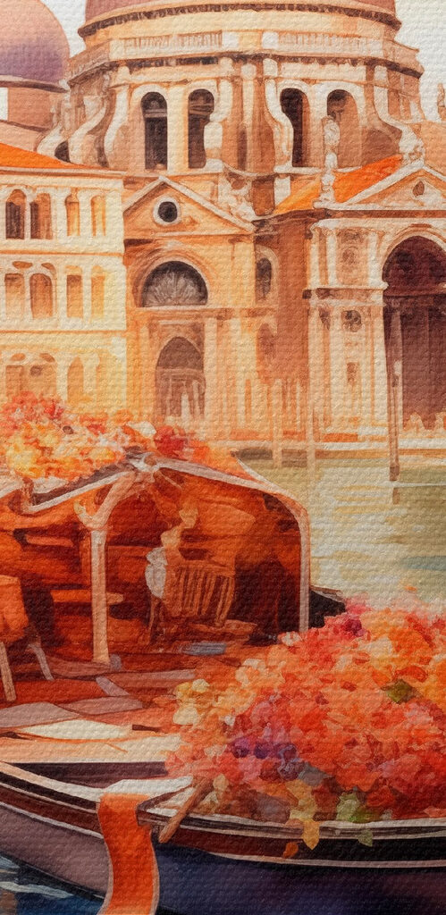 Gondola on water with a building in the background