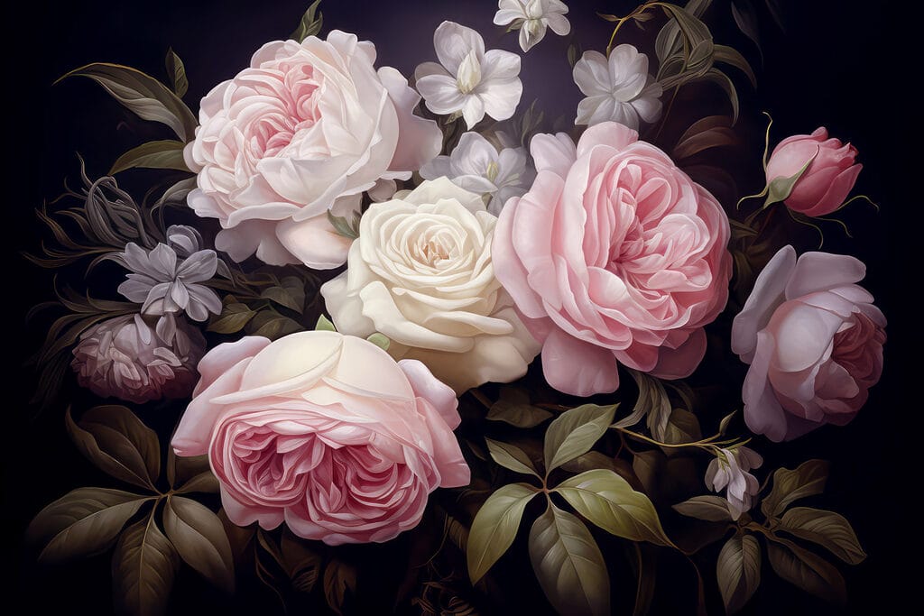 Group of pink and white roses