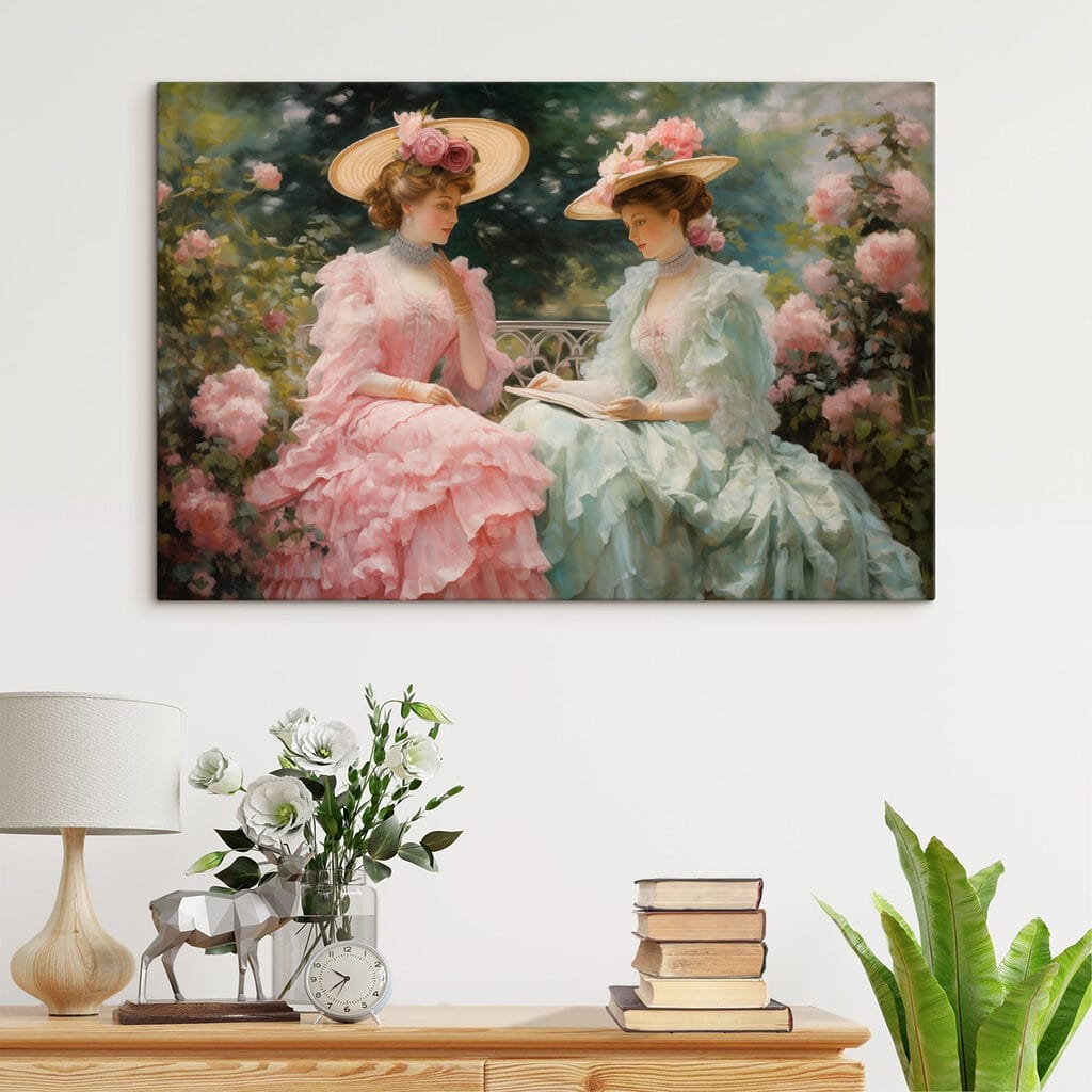 Painting of women in dresses and hats