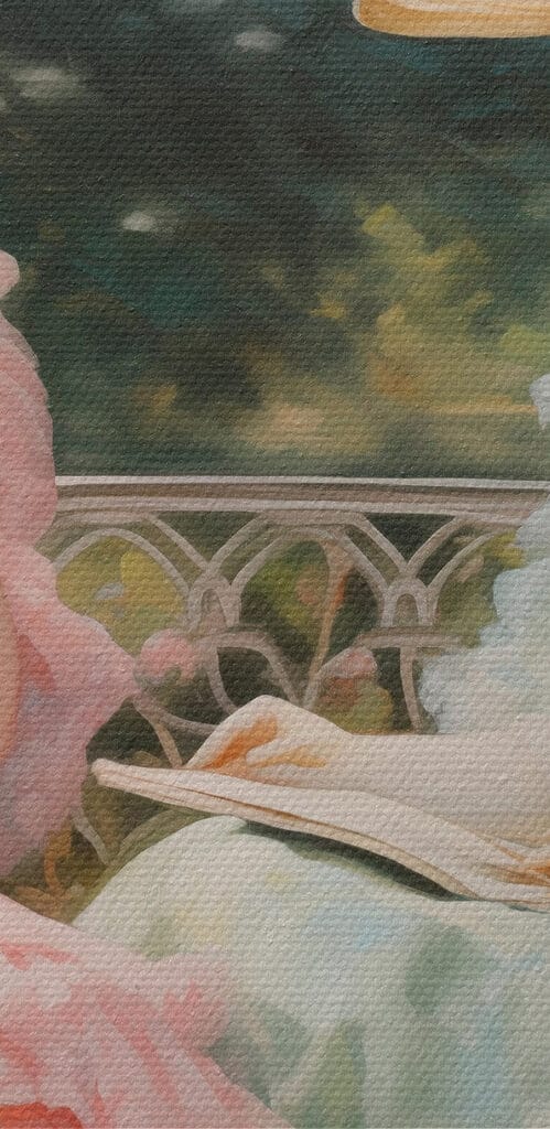 Painting of women in dresses and hats