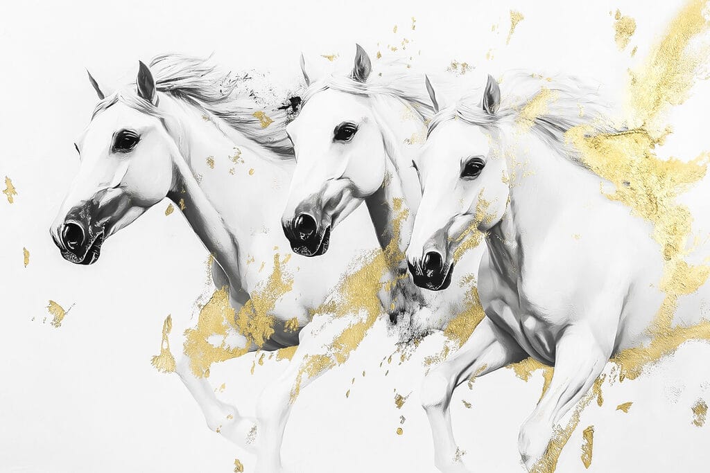 Group of white horses running