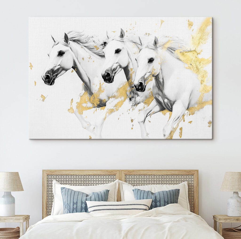 Group of white horses running