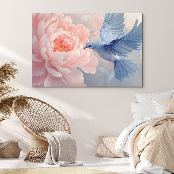 Bird flying next to a flower Bird flying next to a flower