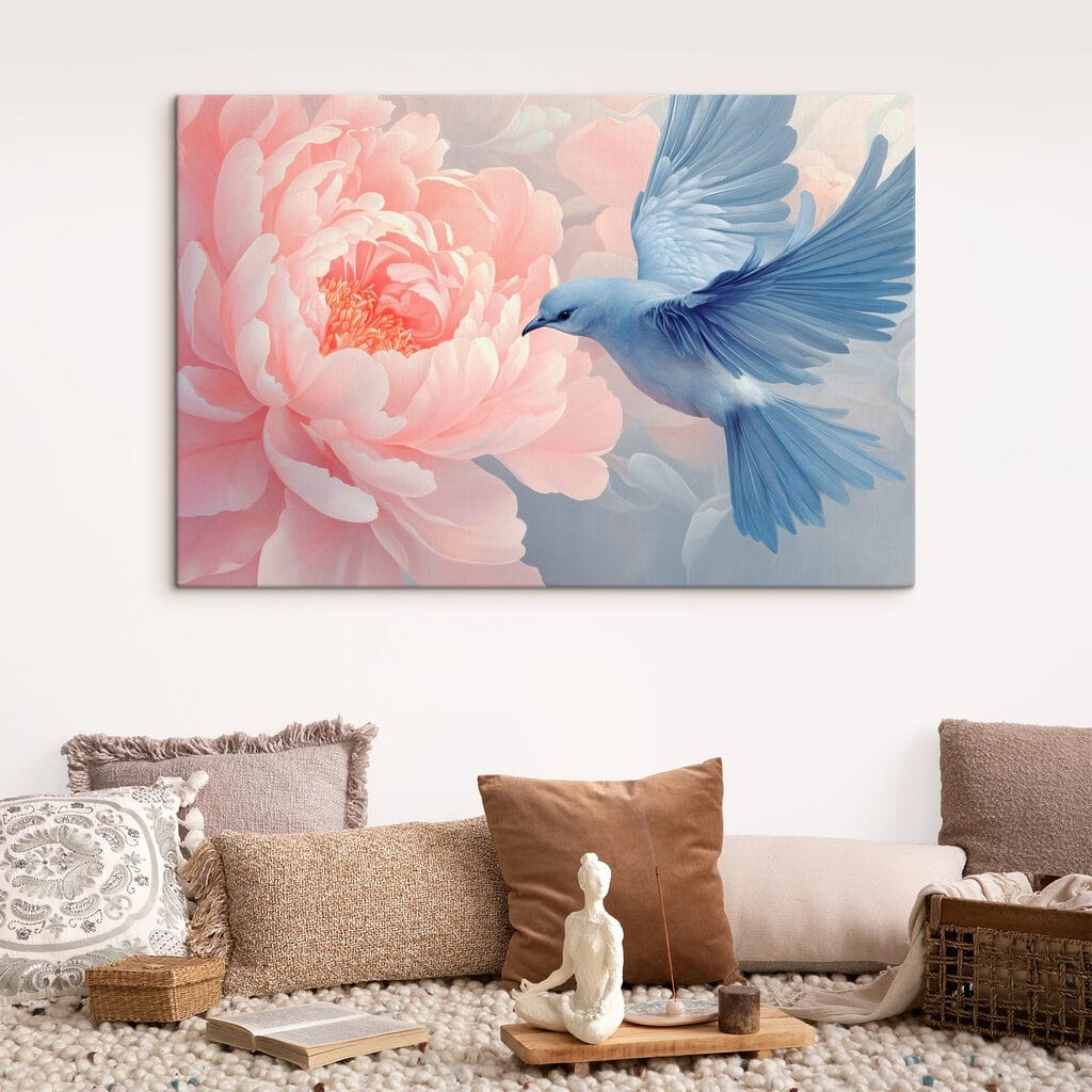 Bird flying next to a flower Bird flying next to a flower