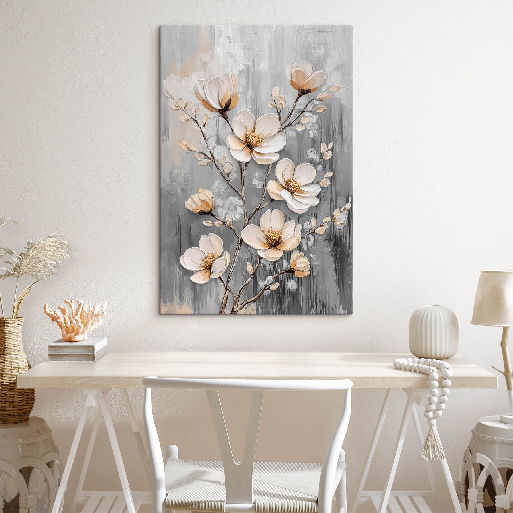 Painting of flowers on a grey background
