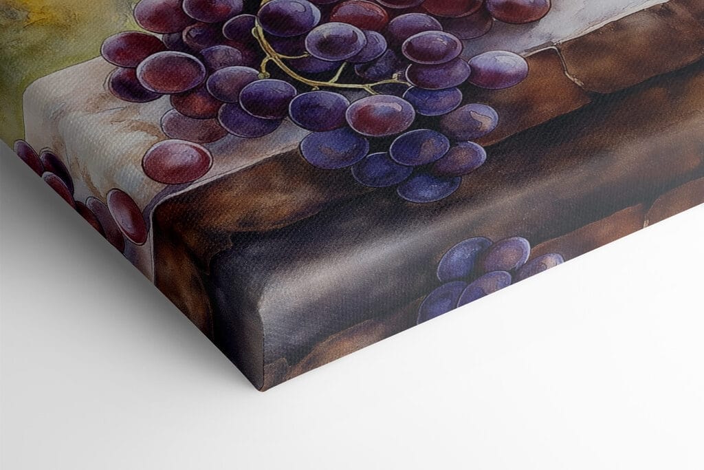 Watercolor painting of wine glasses and grapes